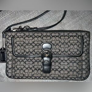 Vintage Coach Black/Gray Signature, Buckle Flap on front, Wristlet /Clutch
NWOT